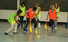 Knotshockey boarding + 10 ball bouncer sticks en twee ballen