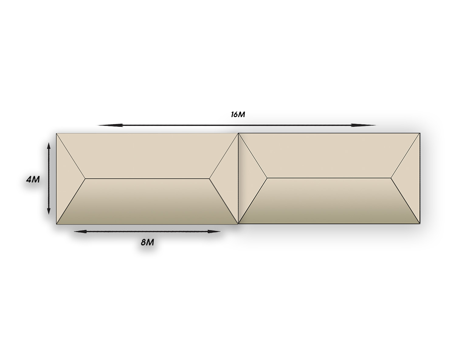 Tentencombi Hemiksem 4x16m Zandkleur incl gewichten tot 4bft (zonder zijwanden)