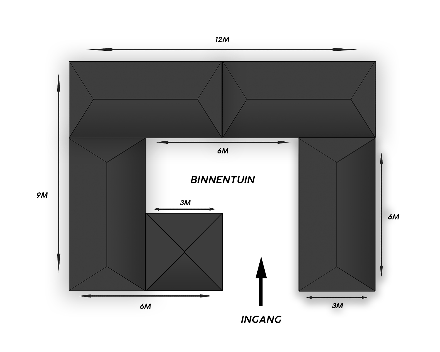 Tentencombi 12x9m G-vorm Zwart zonder zijwanden