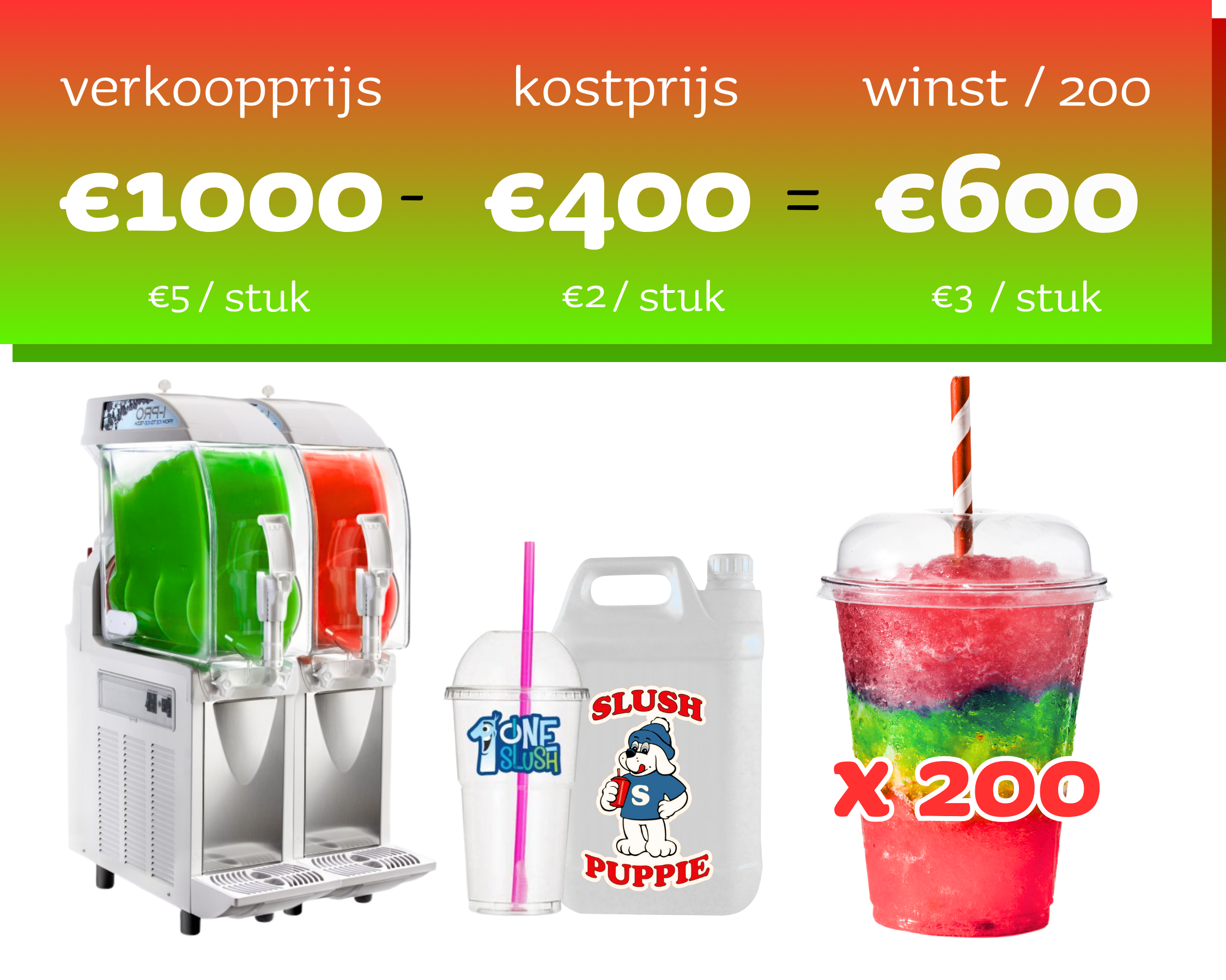 Verkoopset 200 Duo Groen & Rode Slushy's (incl. bekers)