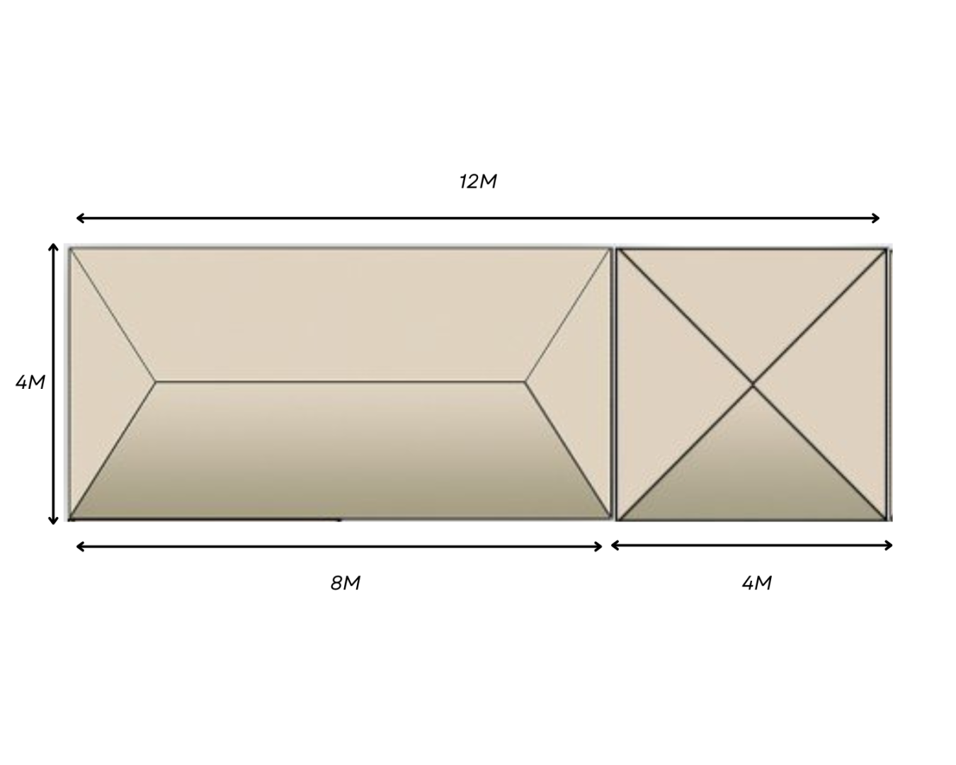 Tentencombi 4x12m Zandkleur incl verankering gras (zonder zijwanden) Hemiksem