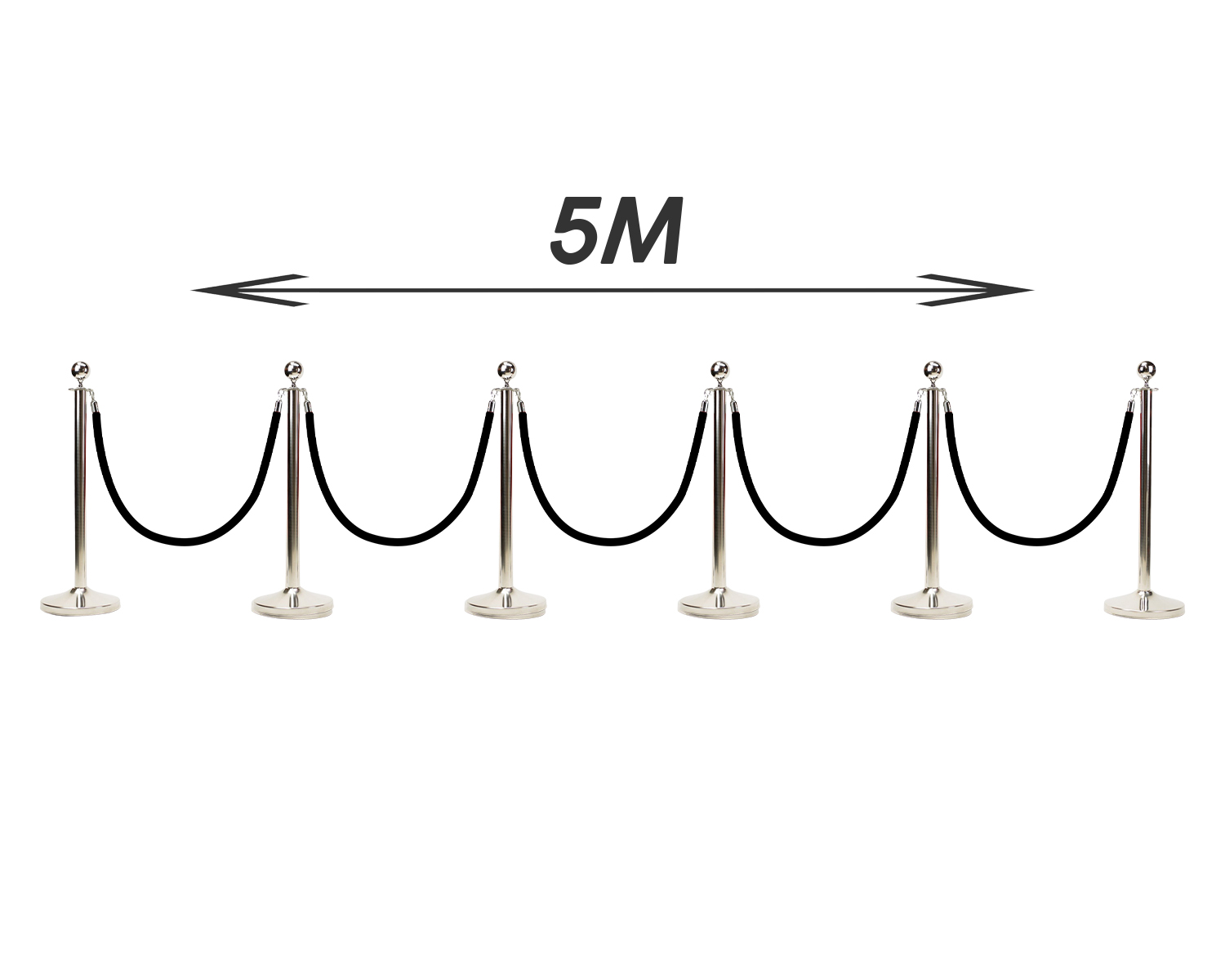 5m Afzetpaal Chrome Zwart Enkel