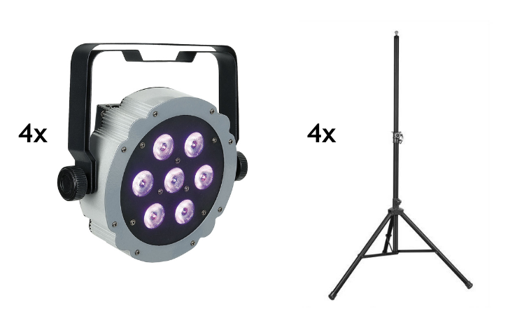 Set 4 Led Spots RGB (indoor& elektr.) incl. 4 statieven