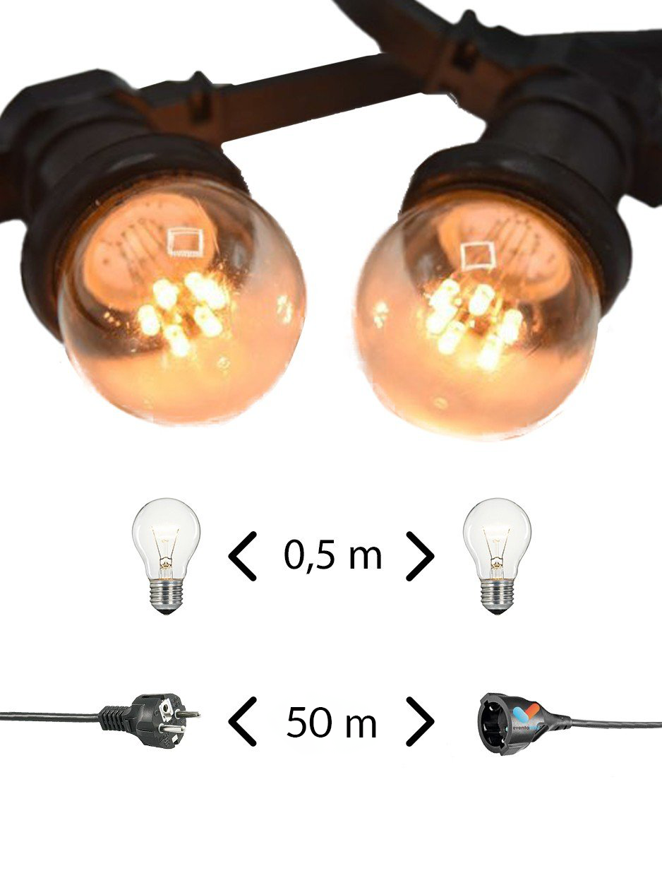 Lichtslinger 50m - 100 warm witte heldere lampen