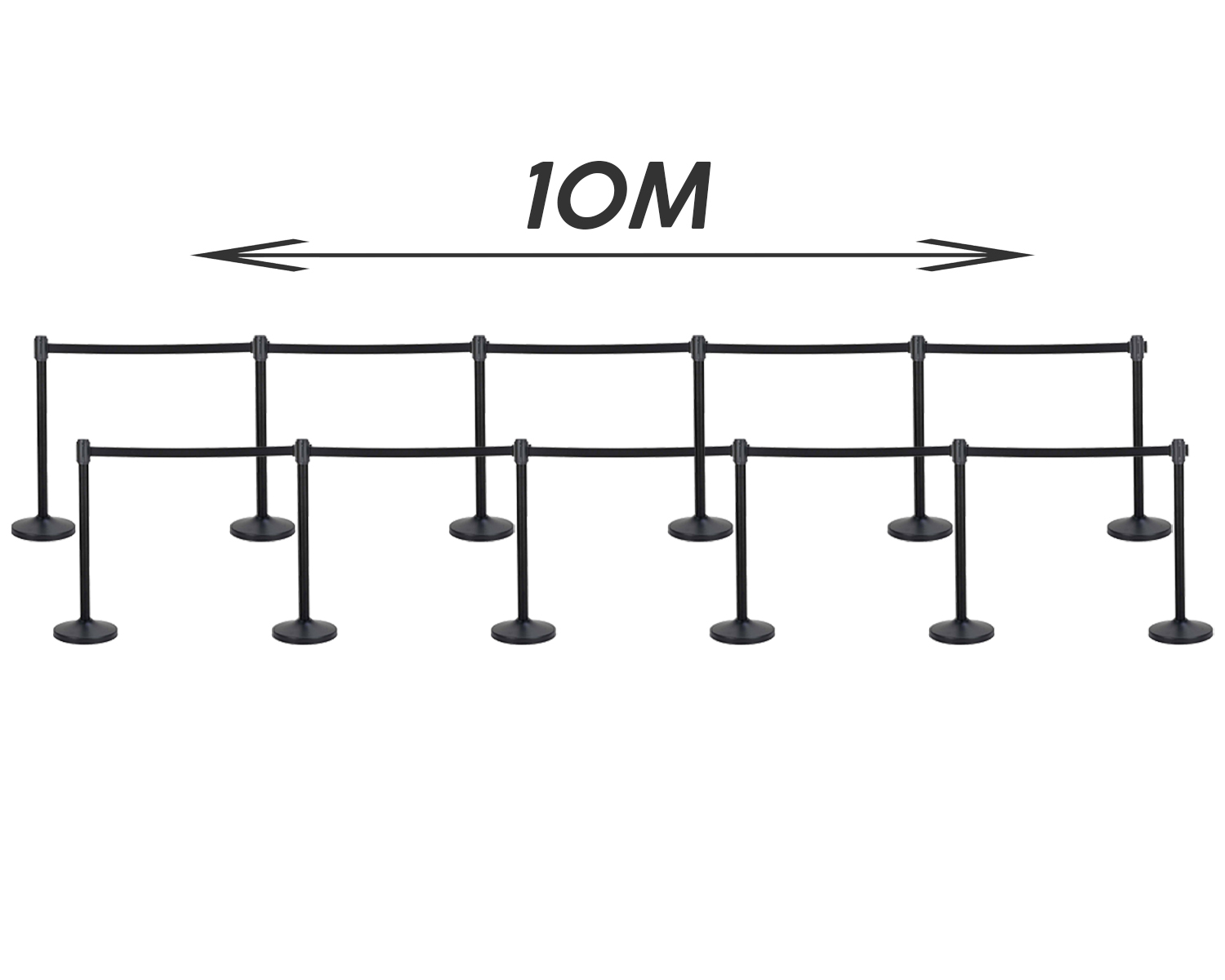 10m Afzetpaal Zwart Uittrekbaar Lint Dubbel