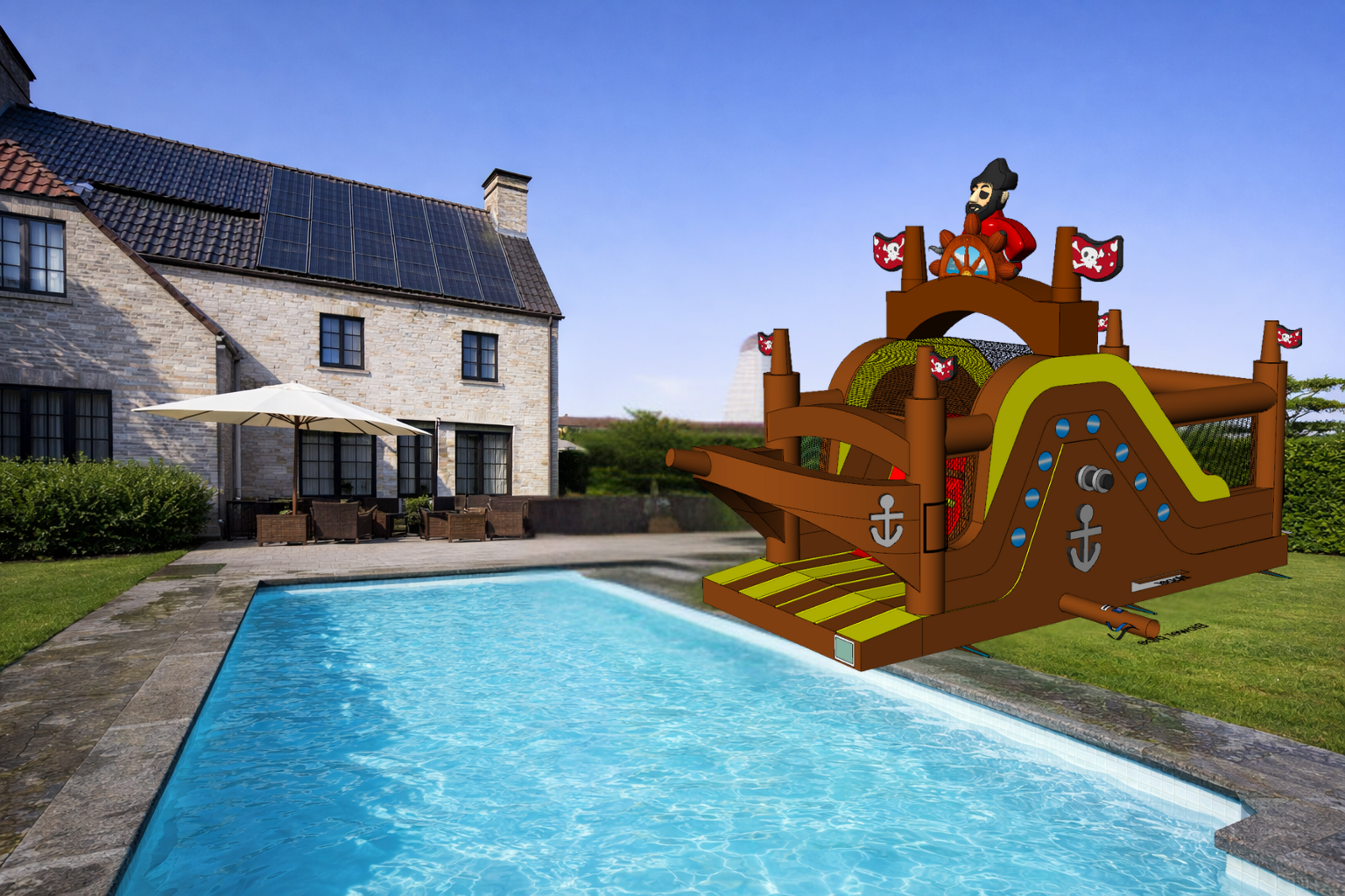 Glijbaan Piraat naast het water
